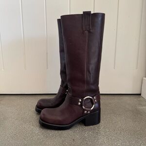 Jeffrey Campbell Reflectn Harness Strap Brown Riding Boots